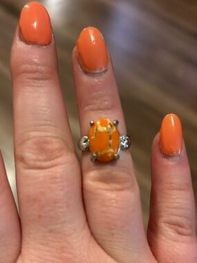 NEW Silver Plated Orange Stone Oval Ring